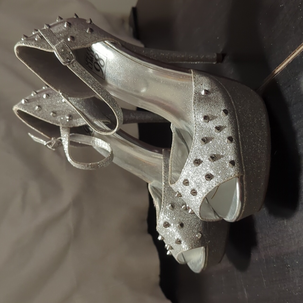 Silver Glitter Studded Heels